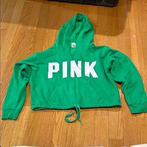 “PINK” Victoria's Secret Green Drawstring Cropped Hoodie Sz M